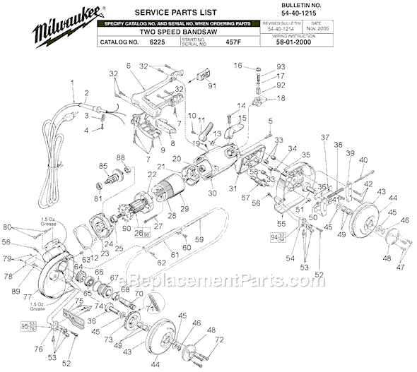 Milwaukee 6225 (SER 457F) Bandsaw Page A Diagram