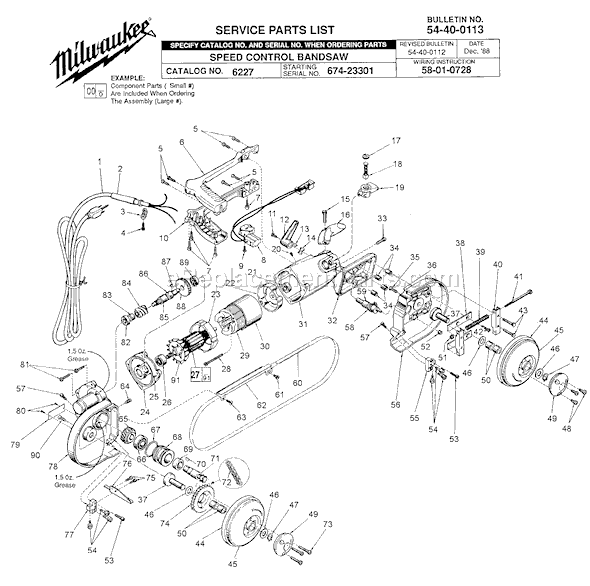 Milwaukee 6227 (SER 674-23301) Bandsaw Page A Diagram