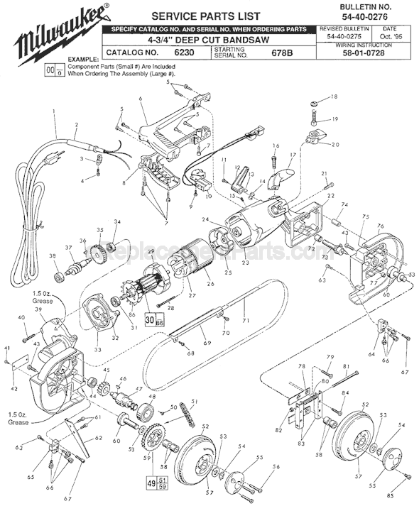 Milwaukee 6230 (SER 678B) 4-3/4 Inch Deep Cut Band Saw Page A Diagram