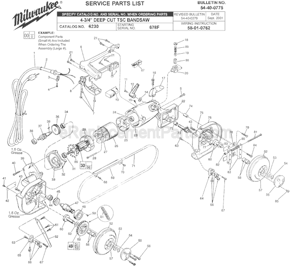 Milwaukee 6230 (SER 678F) 4-3/4 Inch Deep Cut Band Saw Page A Diagram