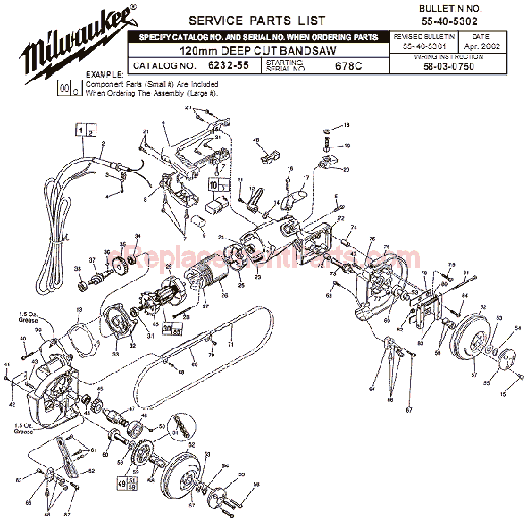 Milwaukee 6232-55 (SER 678C) 120mm Deep Cut Band Saw Page A Diagram