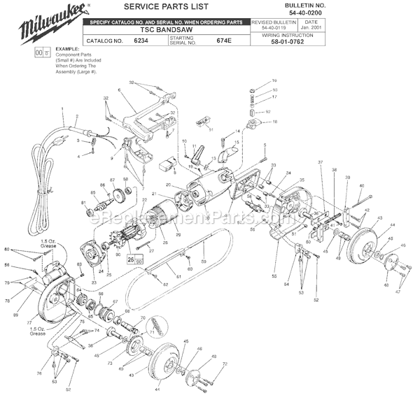 Milwaukee 6234 (SER 674E) TSC Bandsaw Page A Diagram