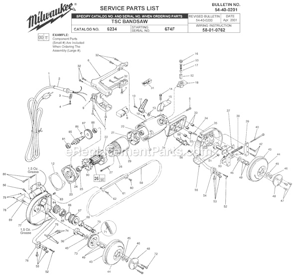 Milwaukee 6234 (SER 674F) TSC Bandsaw Page A Diagram