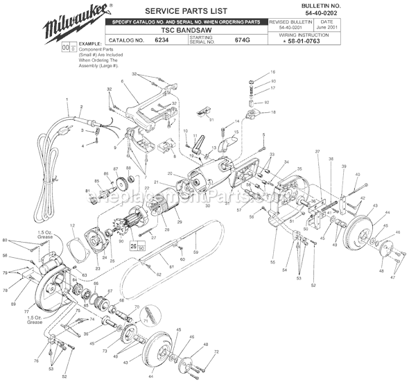 Milwaukee 6234 (SER 674G) TSC Bandsaw Page A Diagram