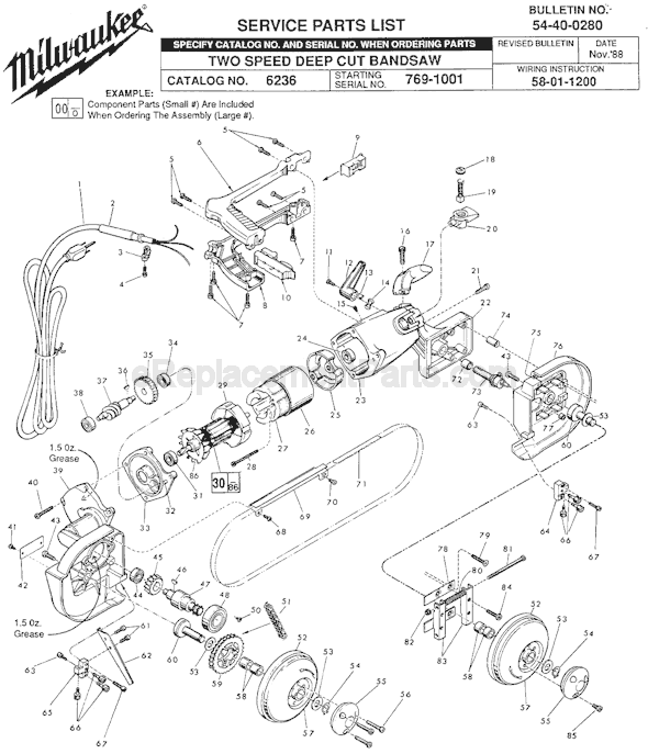Milwaukee 6236 (SER 769-1001) Two Speed Deep Cut Bandsaw Page A Diagram