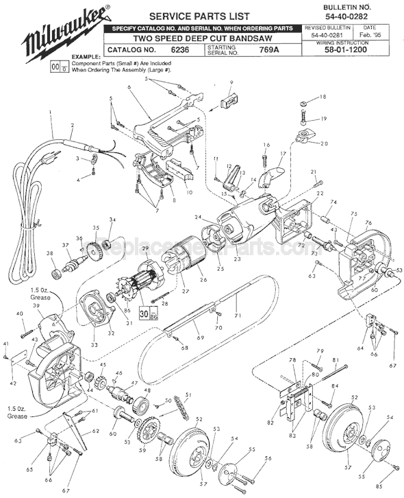 Milwaukee 6236 (SER 769A) Two Speed Deep Cut Bandsaw Page A Diagram