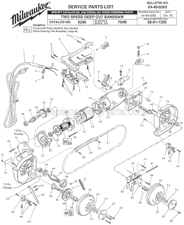 Milwaukee 6236 (SER 769B) Two Speed Deep Cut Bandsaw Page A Diagram
