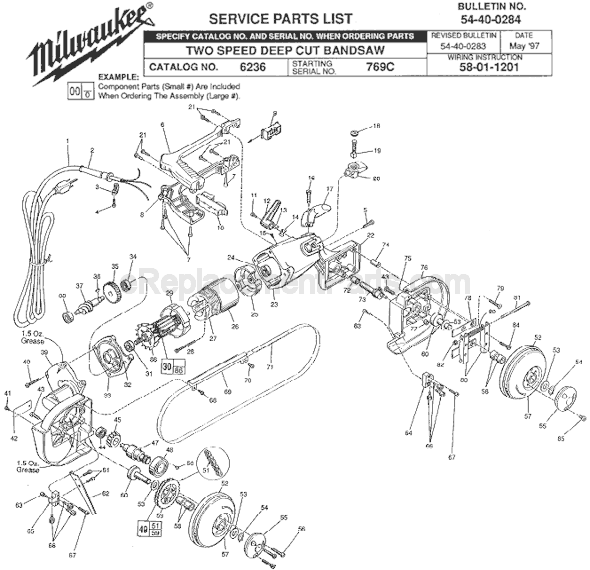 Milwaukee 6236 (SER 769C) Two Speed Deep Cut Bandsaw Page A Diagram