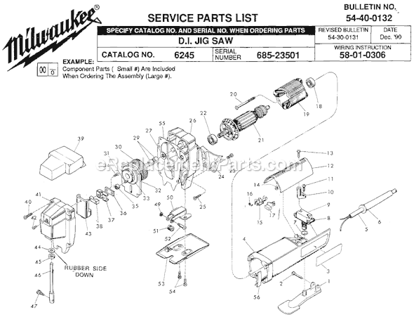 Milwaukee 6245 (SER 685-23501) D.I. Jig Saw Page A Diagram