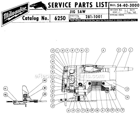 Milwaukee 6250 (SER 281-1001) Jig Saw Page A Diagram