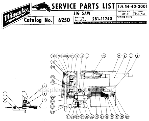 Milwaukee 6250 (SER 281-11240) Jig Saw Page A Diagram