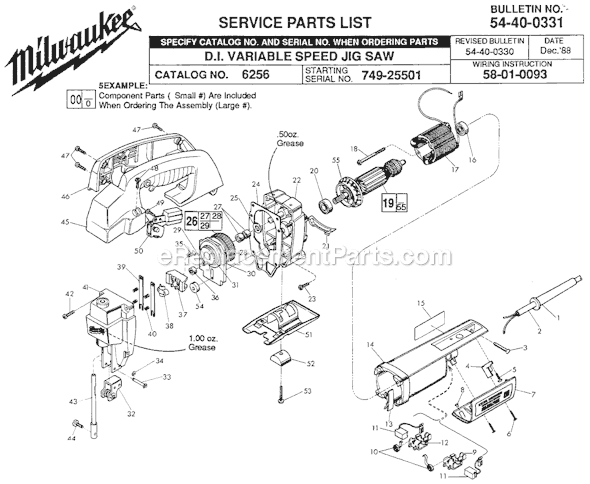 Milwaukee 6256 (SER 749-25501) D.I. Variable Speed Jig Saw Page A Diagram