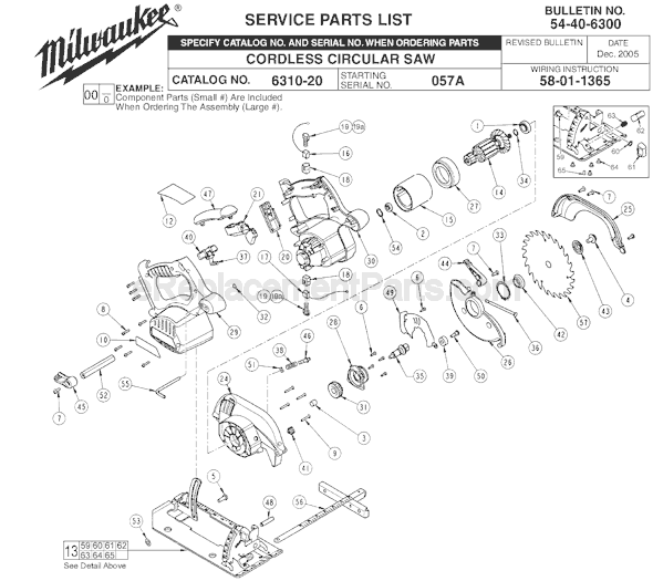 Milwaukee 6310-20 (SER 057A) Cordless Circular Saw Page A Diagram