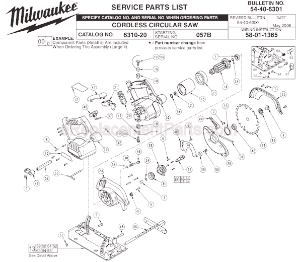 Milwaukee 6310-20 (SER 057B) Cordless Circular Saw Page A Diagram