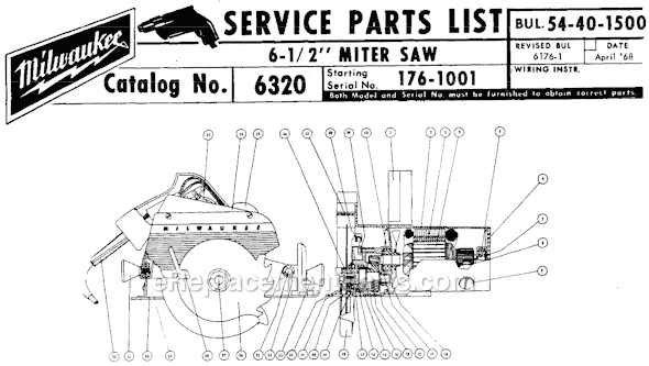 Milwaukee 6320 (SER 176-1001) 6-1/2" Miter Saw Page A Diagram