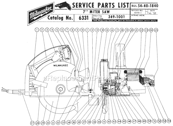 Milwaukee 6331 (SER 349-1001) 7" Miter Saw Page A Diagram