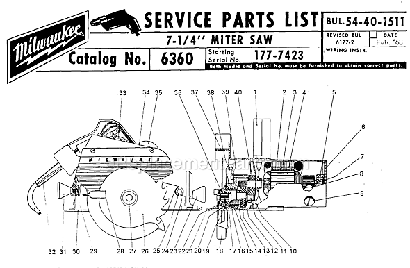 Milwaukee 6360 (SER 177-7423) 7-1/4" Miter Saw Page A Diagram