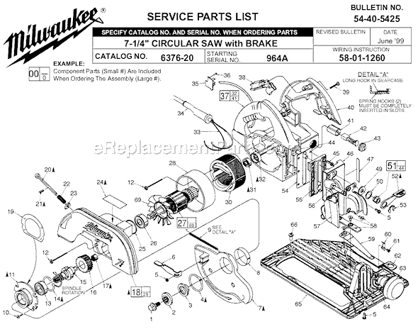 Milwaukee 6376-20 (SER 964A) Circular Saw Page A Diagram