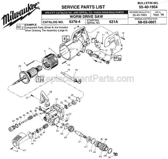 Milwaukee 6378-4 (SER 621A) Worm Drive Circular Saw Page A Diagram
