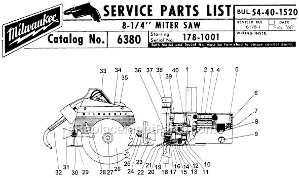 Milwaukee 6380 (SER 178-1001) 8-1/4" Miter Saw Page A Diagram