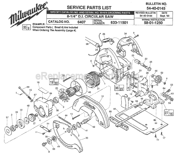 Milwaukee 6407 (SER 633-11501) Circular Saw Page A Diagram