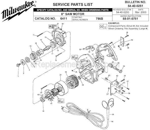 Milwaukee 6411 (SER 795B) Saw Motor Page A Diagram