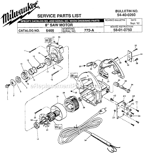 Milwaukee 6466 (SER 772A) 8" Saw Motor Page A Diagram