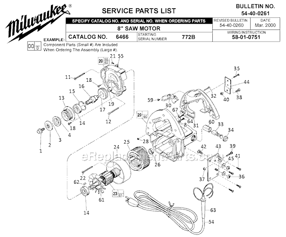 Milwaukee 6466 (SER 772B) Saw Motor Page A Diagram