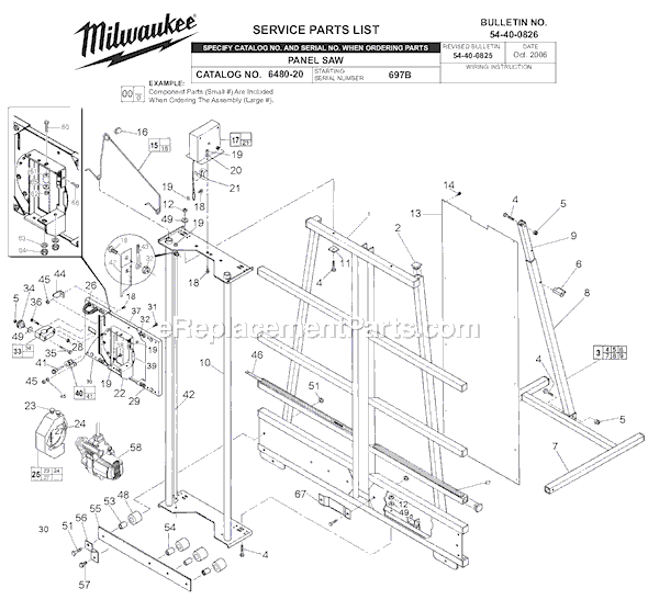 Milwaukee 6480-20 (SER 697B) 15 Amp (3-1/4 Max HP) 8 in. Panel Saw Page A Diagram