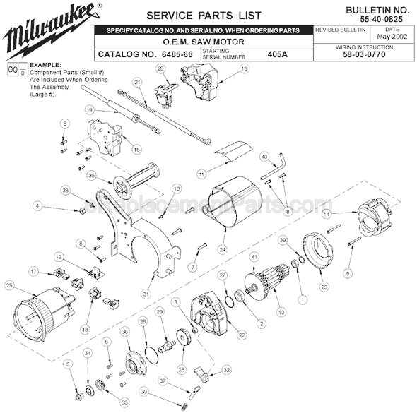 Milwaukee 6485-68 (SER 405A) Saw Motor Page A Diagram