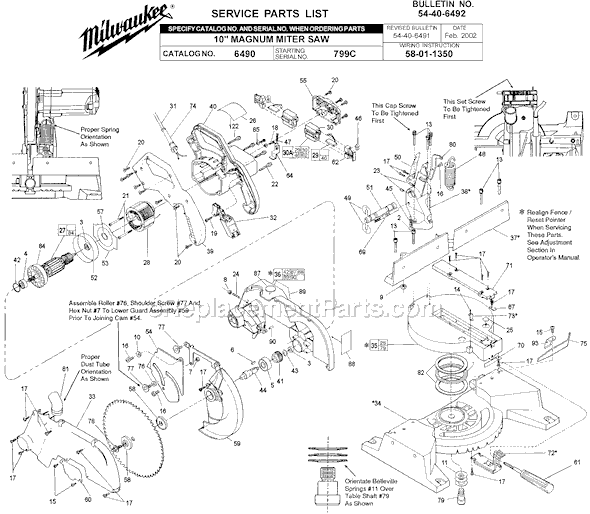 Milwaukee 6490 (SER 799C) Miter Saw Page A Diagram