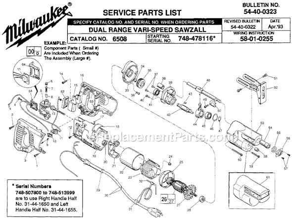 Milwaukee 6508 (SER 748-478116) Sawzall Page A Diagram