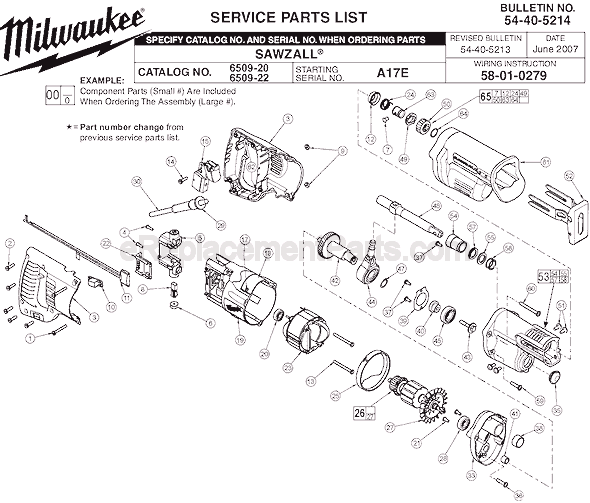 Milwaukee 6509-20 (SER A17E) Sawzall Page A Diagram