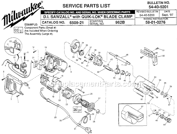 Milwaukee 6509-21 (SER 962B) Sawzall Page A Diagram