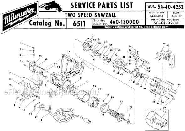 Milwaukee 6511 (SER 460-130000) Two Speed Sawzall Page A Diagram