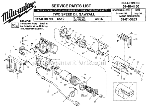 Milwaukee 6512 (SER 483A) Two Speed Double Insulated Sawzall Page A Diagram