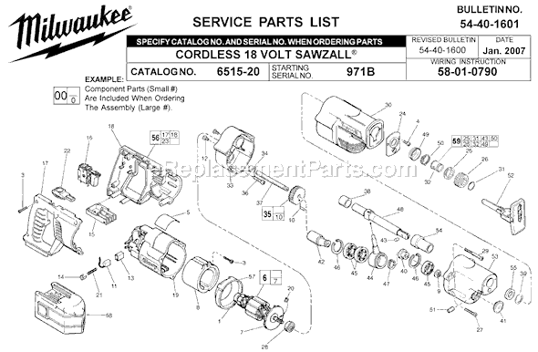Milwaukee 6515-20 (SER 971B) 18 Volt Sawzall Recip Saw Page A Diagram