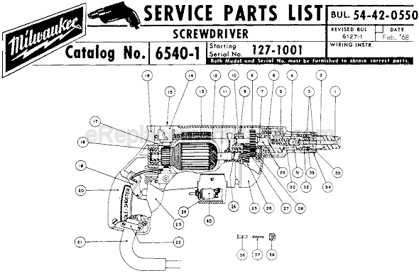 Milwaukee 6540-1 (SER 127-1001) Screwdriver Page A Diagram