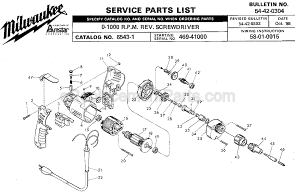 Milwaukee 6543-1 (SER 469-41000) Screwdriver Page A Diagram