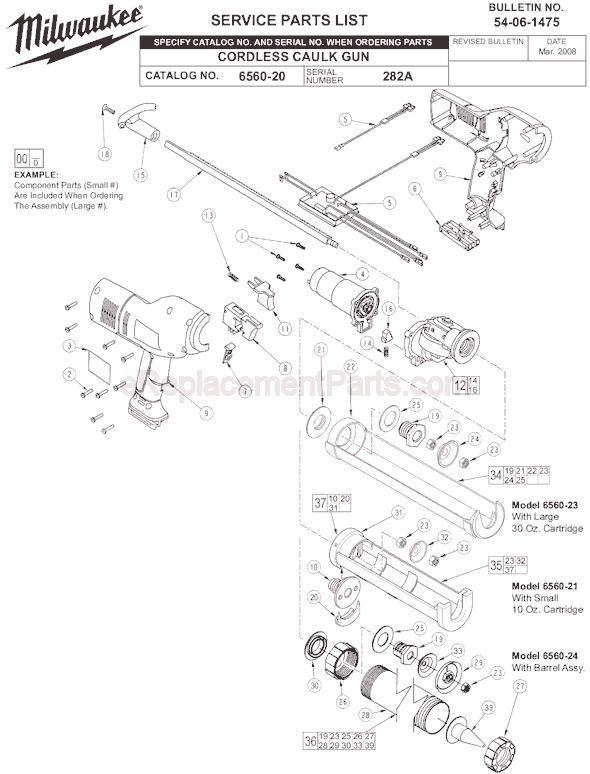 Milwaukee 6560-24 (SER 282A) Cordless Caulk Gun Page A Diagram