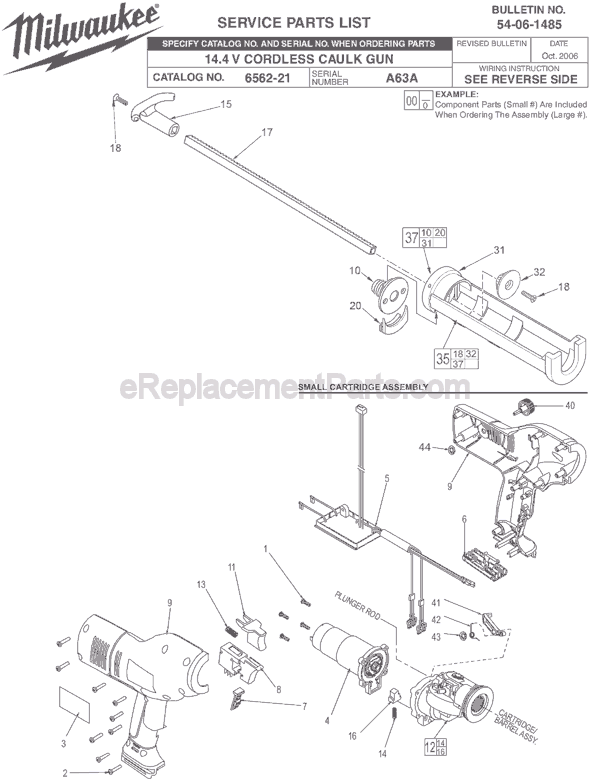 Milwaukee 6562-21 (SER A63A) 14.4 V Cordless Caulk Gun Page A Diagram