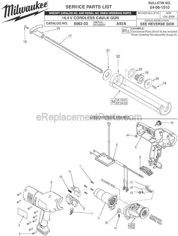 Milwaukee 6562-23 (SER A92A) 14.4V Caulk/Adhesive Gun with Quart Carriage Page A Diagram