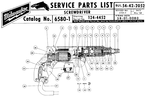Milwaukee 6580-1 (SER 124-4452) Screwdriver Page A Diagram