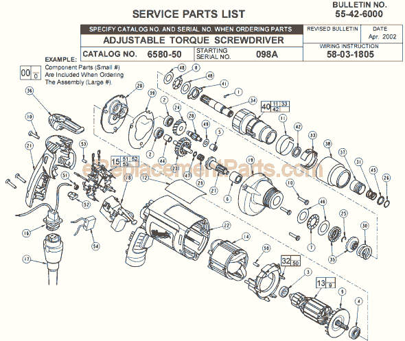 Milwaukee 6580-50 (SER 098A) Screwdriver Page A Diagram