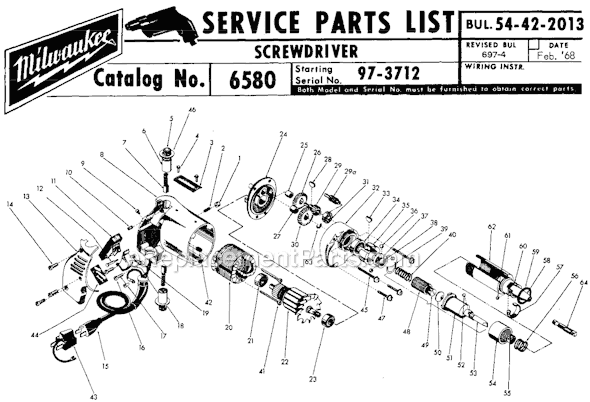 Milwaukee 6580 (SER 97-3712) Screwdriver Page A Diagram