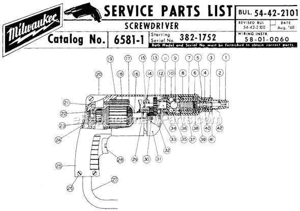 Milwaukee 6581-1 (SER 382-1752) Screwdriver Page A Diagram