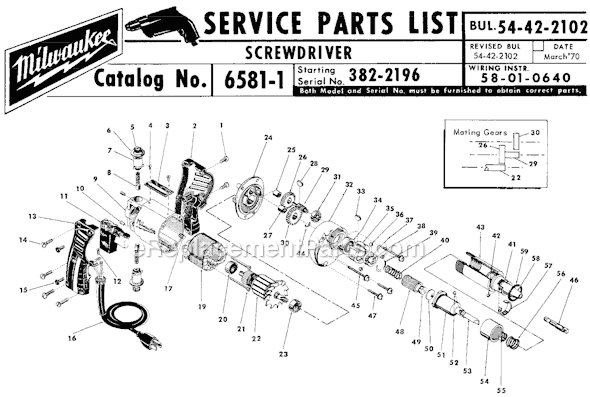 Milwaukee 6581-1 (SER 382-2196) Screwdriver Page A Diagram