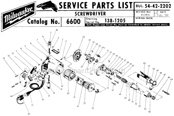 Milwaukee 6600 (SER 138-1205) Screwdriver Page A Diagram