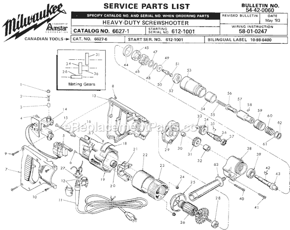 Milwaukee 6627-1 (SER 612-1001) Heavy-Duty Screwshooter Page A Diagram