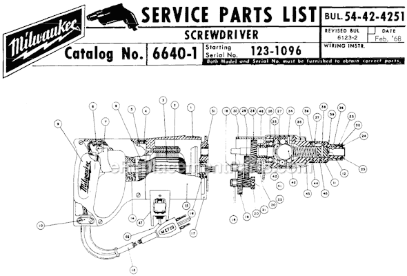 Milwaukee 6640-1 (SER 123-1096) Screwdriver Page A Diagram